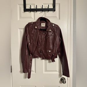 Maroon faux leather crop jacket size small